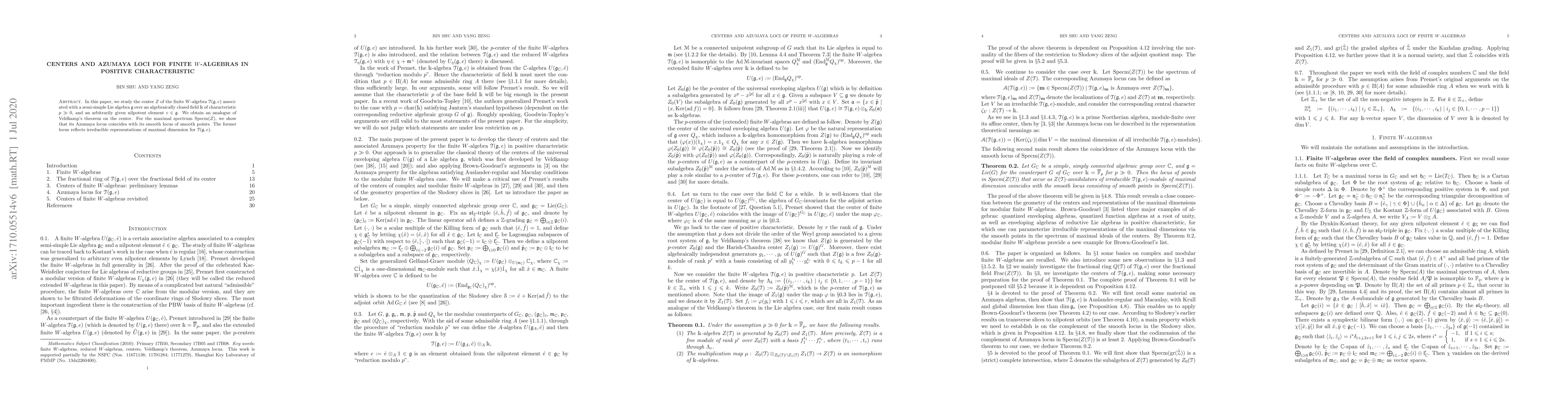 Thumbnail for Centers and Azumaya loci of finite $W$-algebras