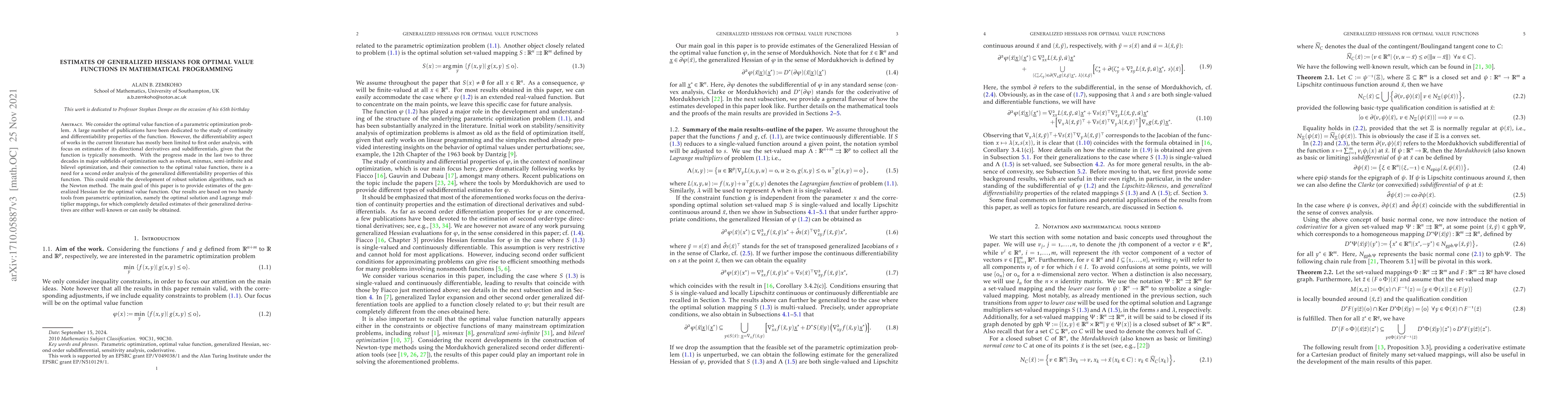 Thumbnail for Estimates of generalized Hessians for optimal value functions in
  mathematical programming