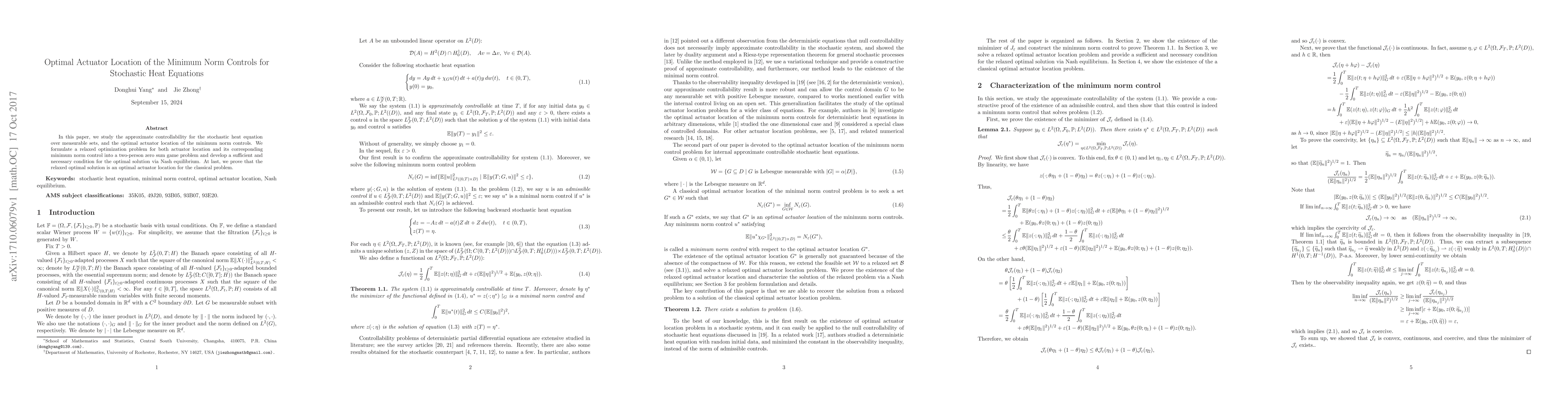 Thumbnail for Optimal Actuator Location of the Minimum Norm Controls for Stochastic
  Heat Equations
