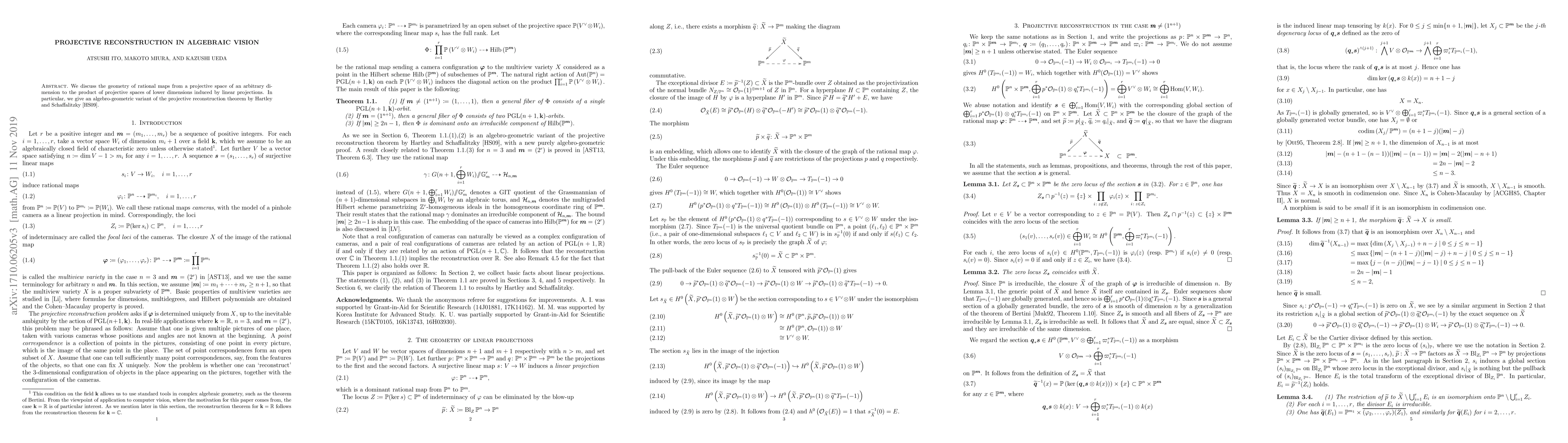 Thumbnail for Projective reconstruction in algebraic vision