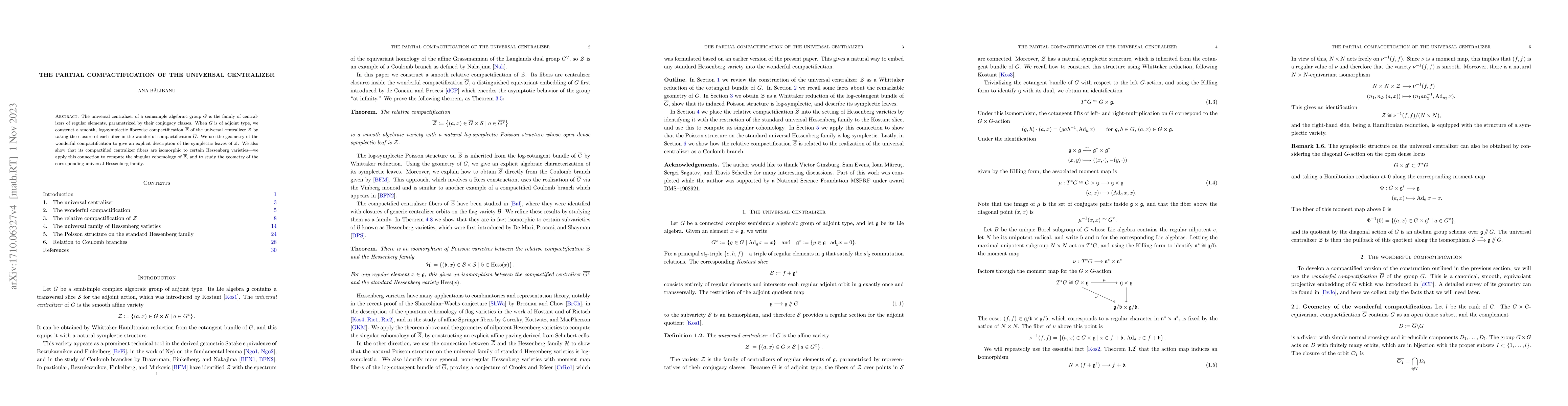 Thumbnail for The partial compactification of the universal centralizer