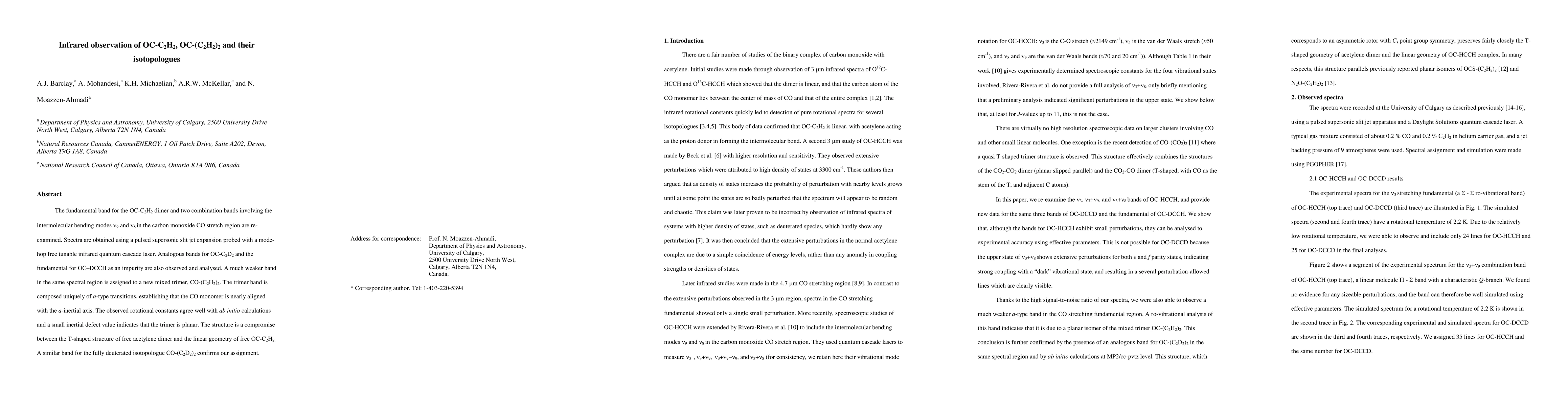 Thumbnail for Infrared observation of OC-C2H2, OC-(C2H2)2 and their isotopologues