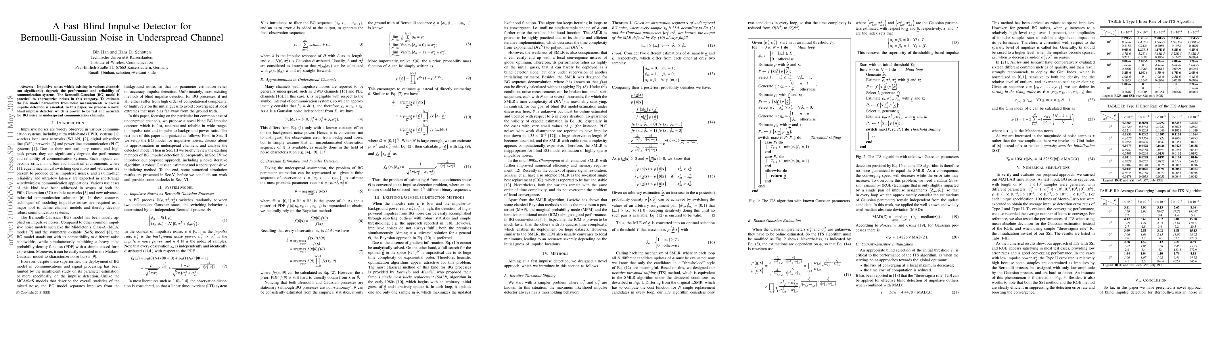 Thumbnail for A Fast Blind Impulse Detector for Bernoulli-Gaussian Noise in
  Underspread Channel