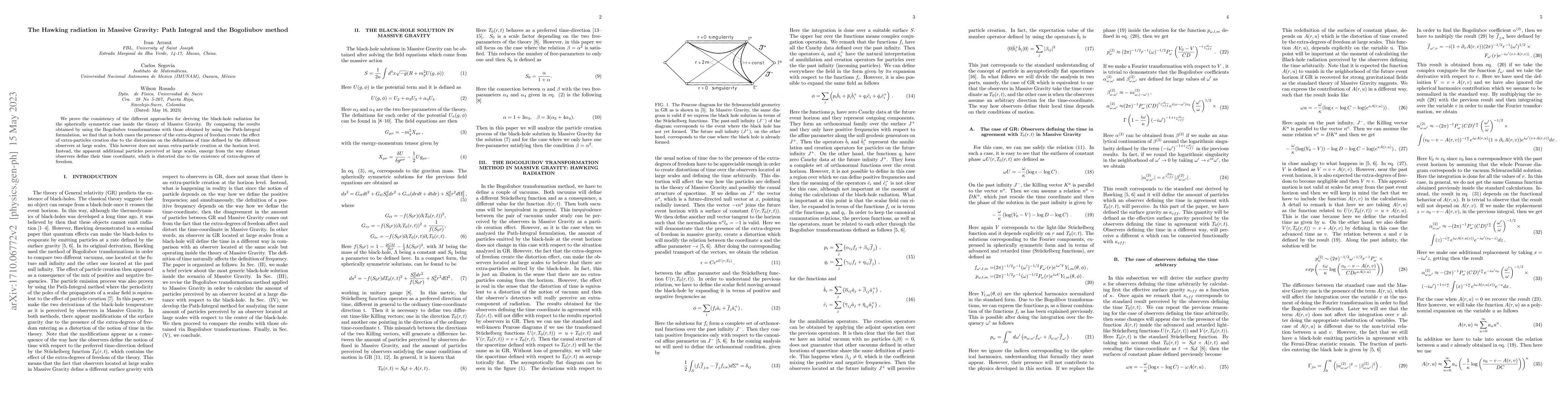 Thumbnail for The Hawking radiation in massive gravity: Path integral and the
  Bogoliubov method