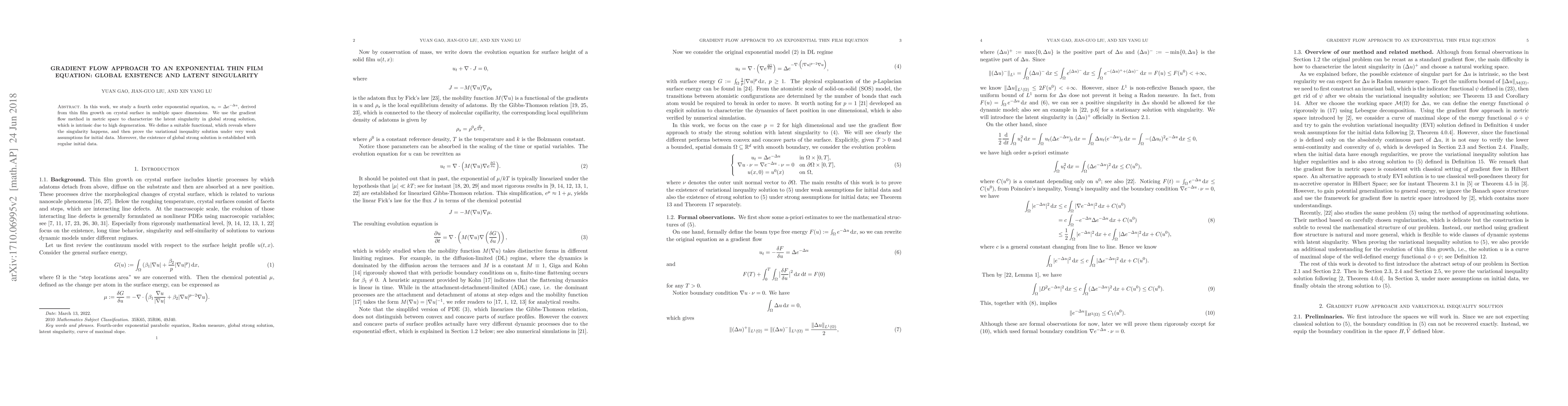 Thumbnail for Gradient flow approach to an exponential thin film equation: global
  existence and latent singularity