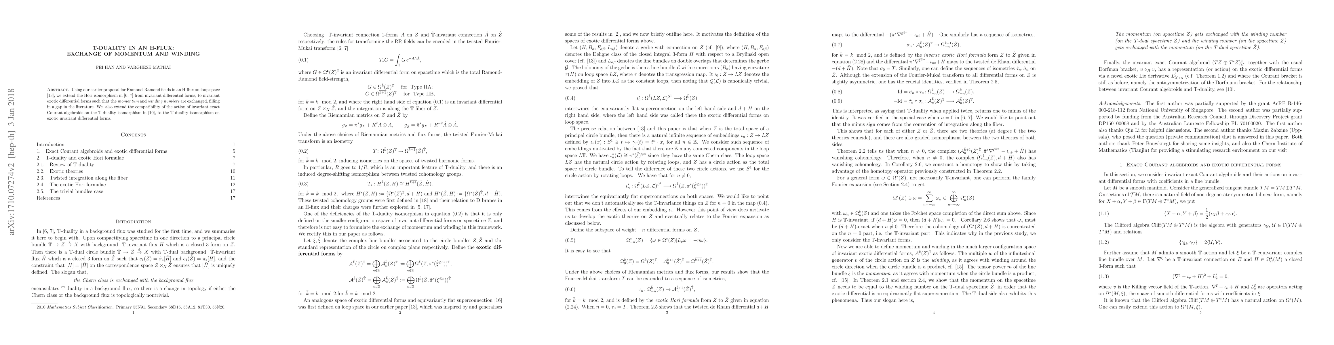Thumbnail for T-duality in an H-flux: exchange of momentum and winding