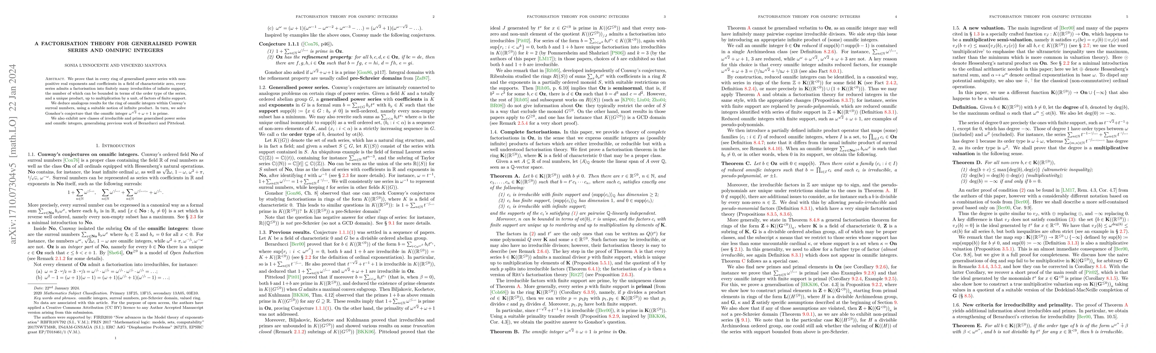 Thumbnail for A factorisation theory for generalised power series and omnific integers