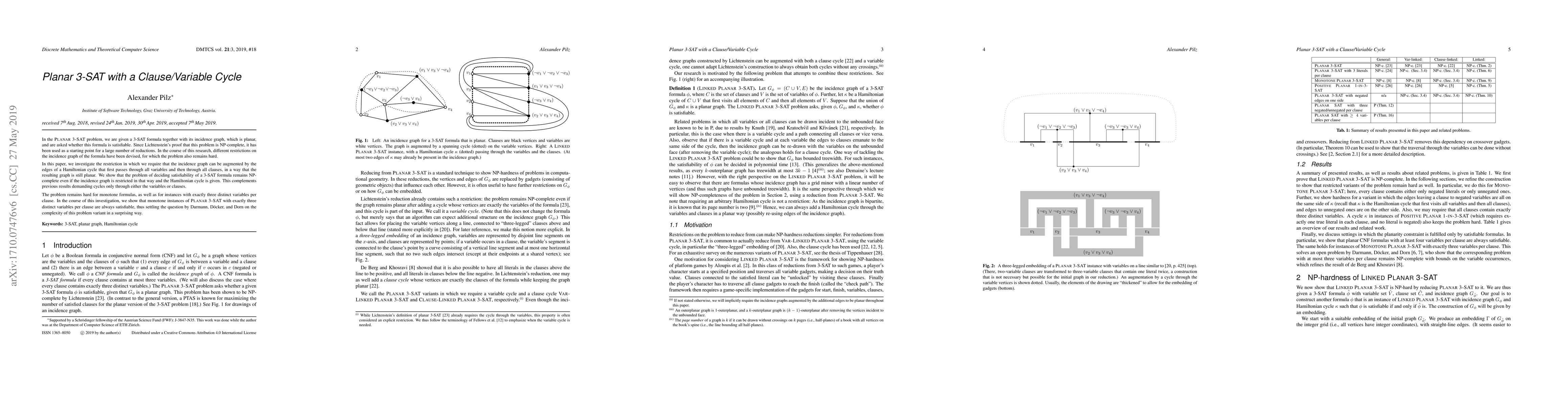 Thumbnail for Planar 3-SAT with a Clause/Variable Cycle