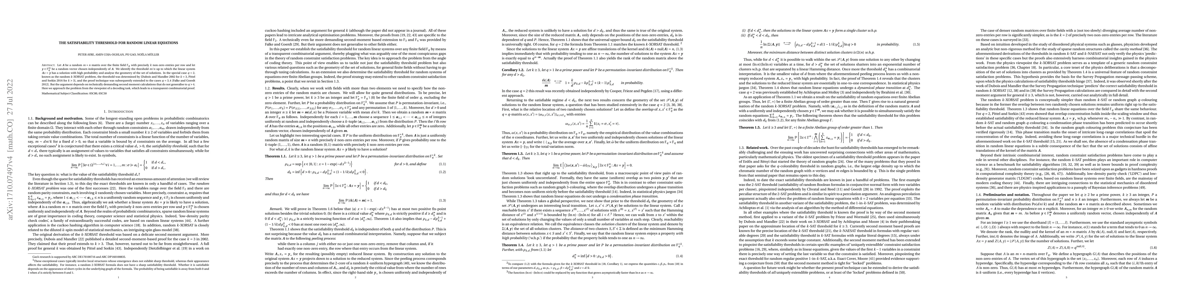 Thumbnail for The satisfiability threshold for random linear equations