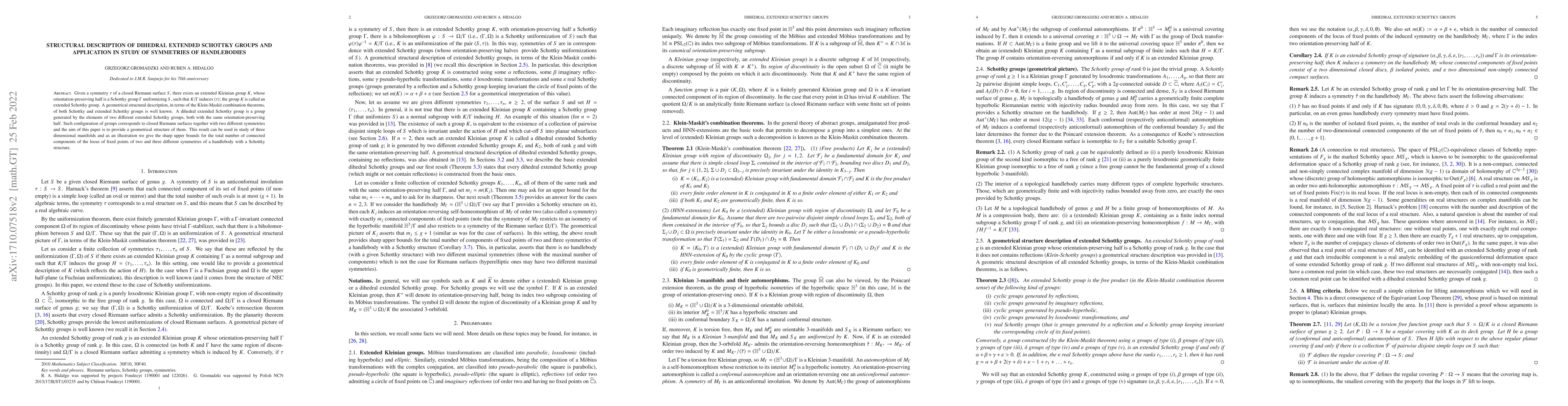 Thumbnail for Structural description of dihedral extended Schottky groups and
  application in study of symmetries of handlebodies