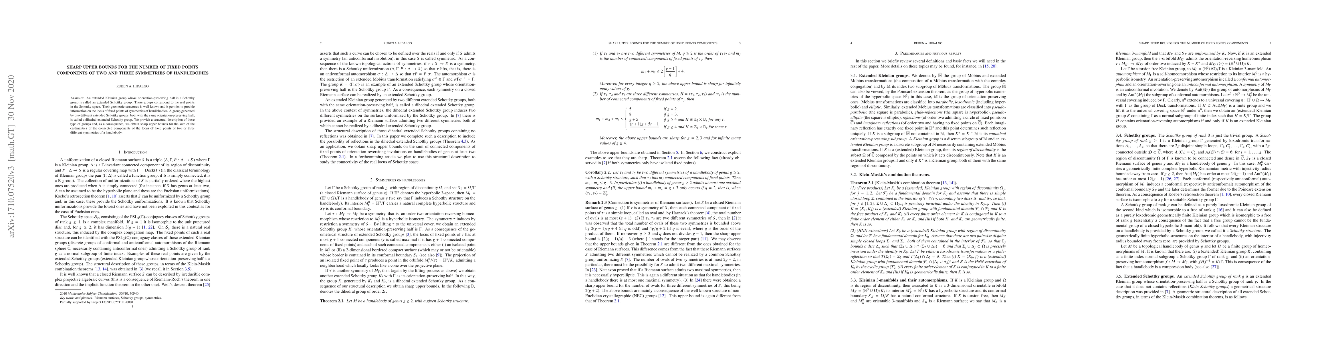Thumbnail for Sharp upper bounds for the number of fixed points components of two and
  three symmetries of handlebodies