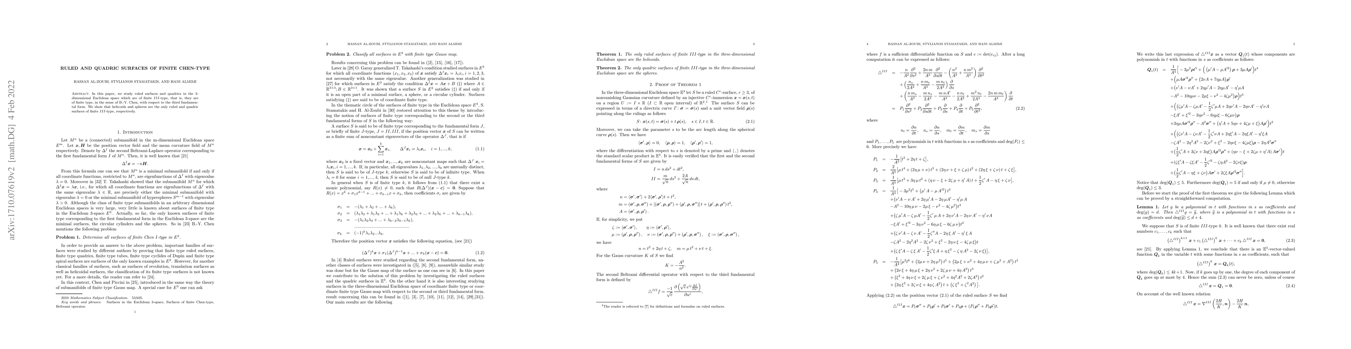 Thumbnail for Ruled and quadric surfaces of finite Chen-type