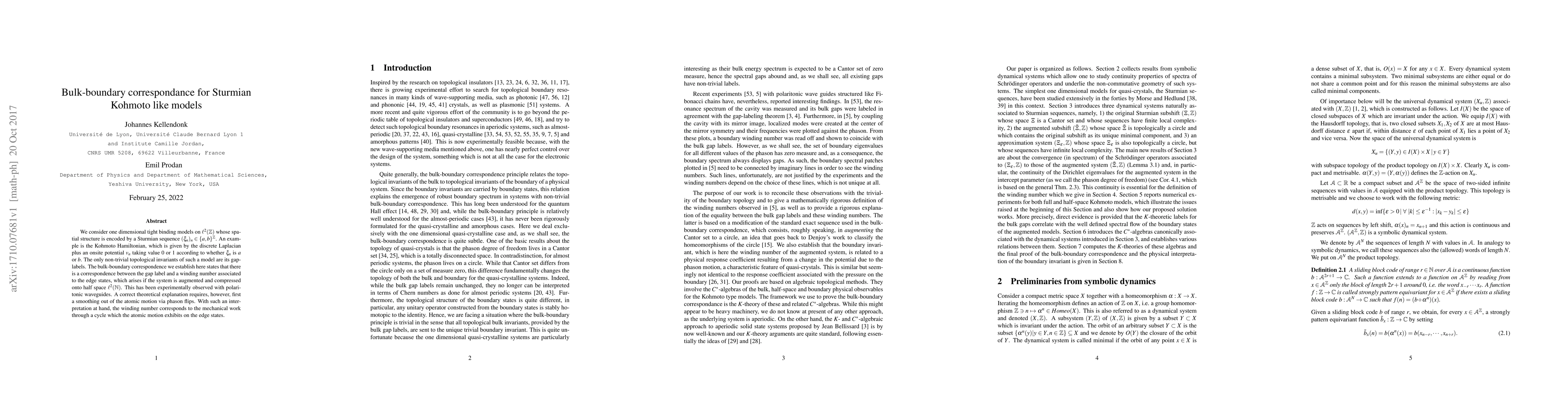 Thumbnail for Bulk-boundary correspondance for Sturmian Kohmoto like models