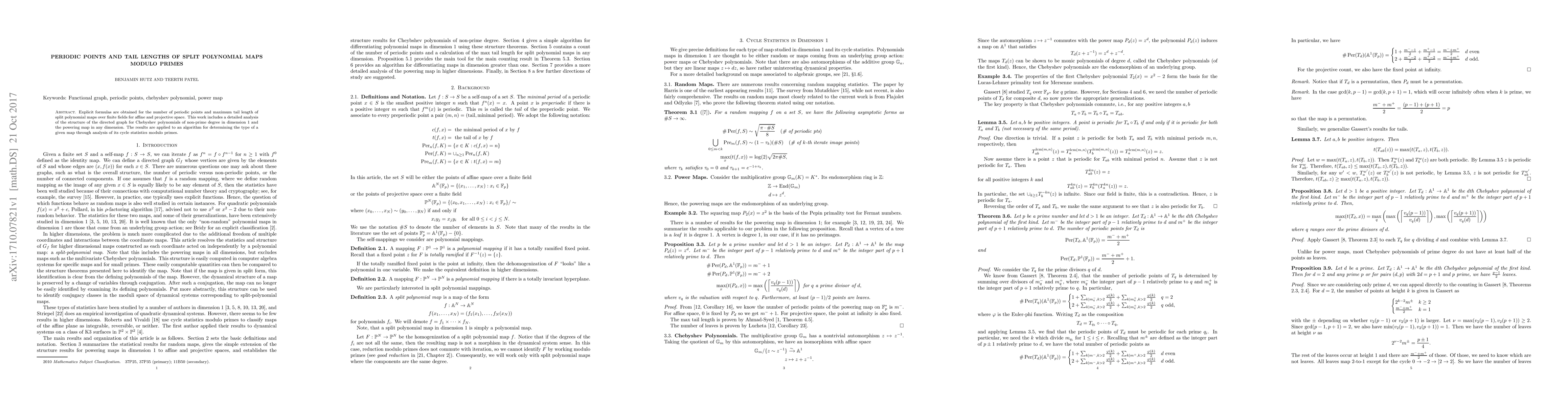 Thumbnail for Periodic points and tail lengths of split polynomial maps modulo primes