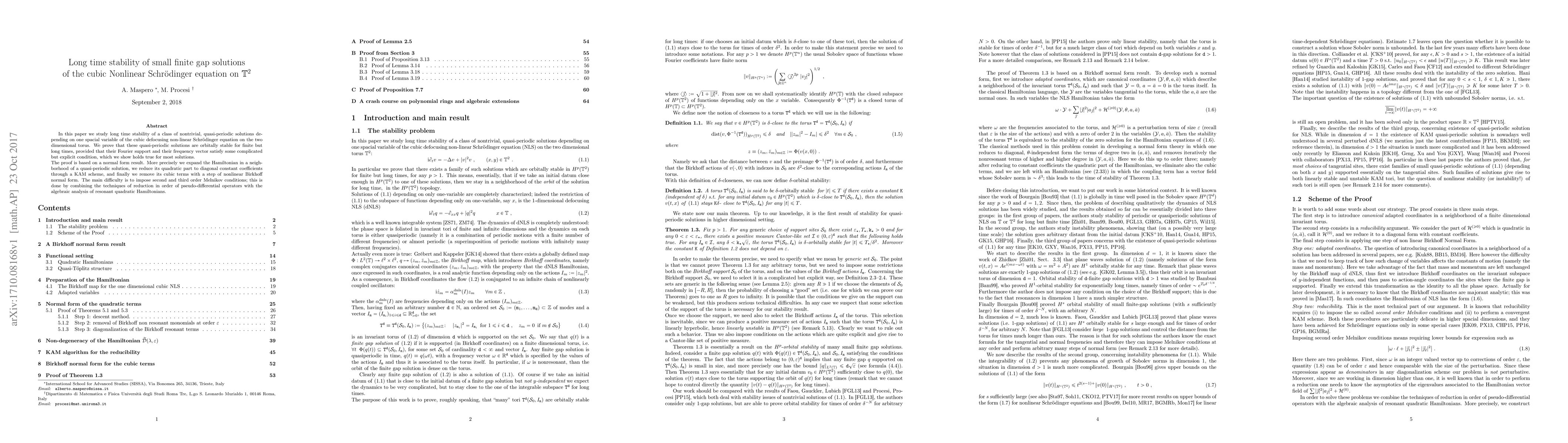 Thumbnail for Long time stability of small finite gap solutions of the cubic Nonlinear
  Schr\"odinger equation on $\mathbb T^2$