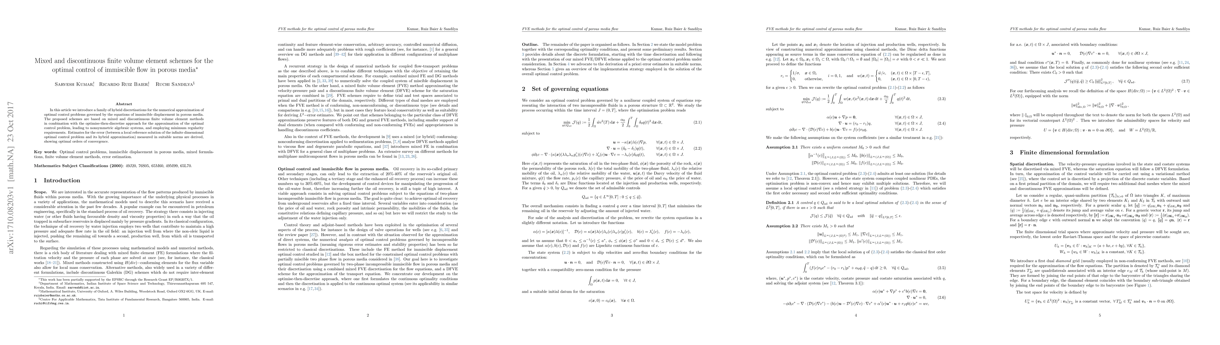 Thumbnail for Mixed and discontinuous finite volume element schemes for the optimal
  control of immiscible flow in porous media