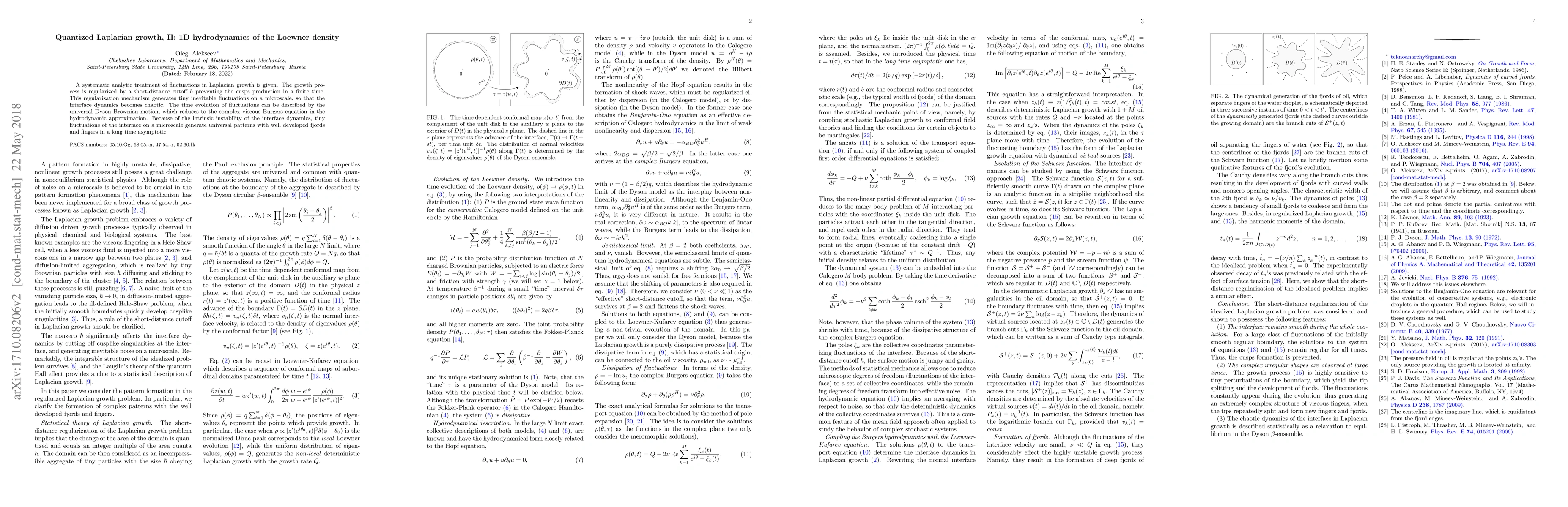 Thumbnail for Quantized Laplacian growth, II: 1D hydrodynamics of the Loewner density