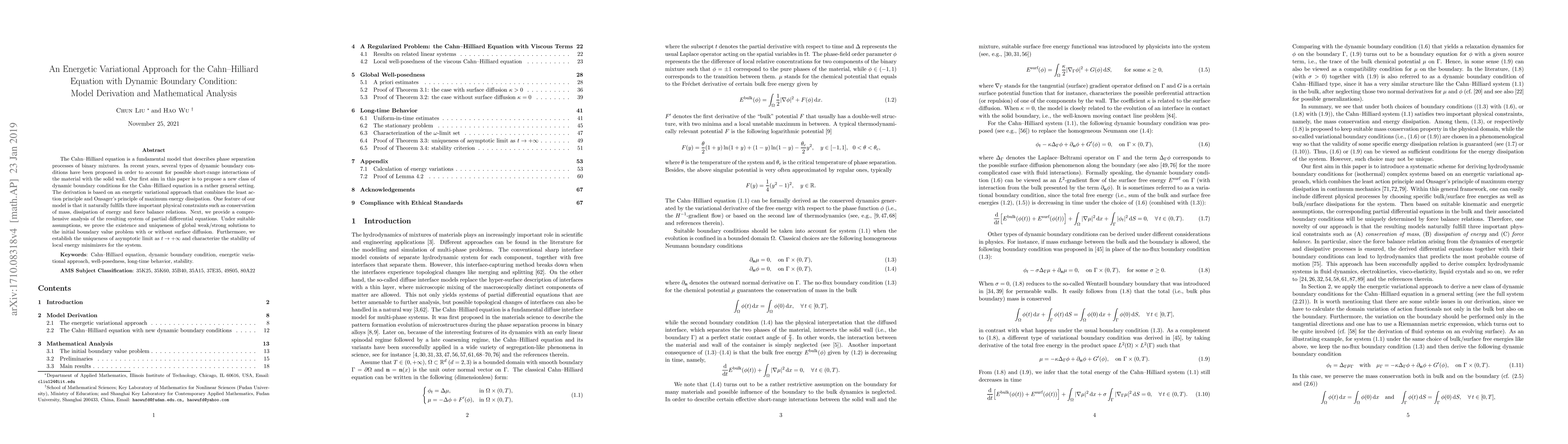 Thumbnail for An Energetic Variational Approach for the Cahn--Hilliard Equation with
  Dynamic Boundary Condition: Model Derivation and Mathematical Analysis