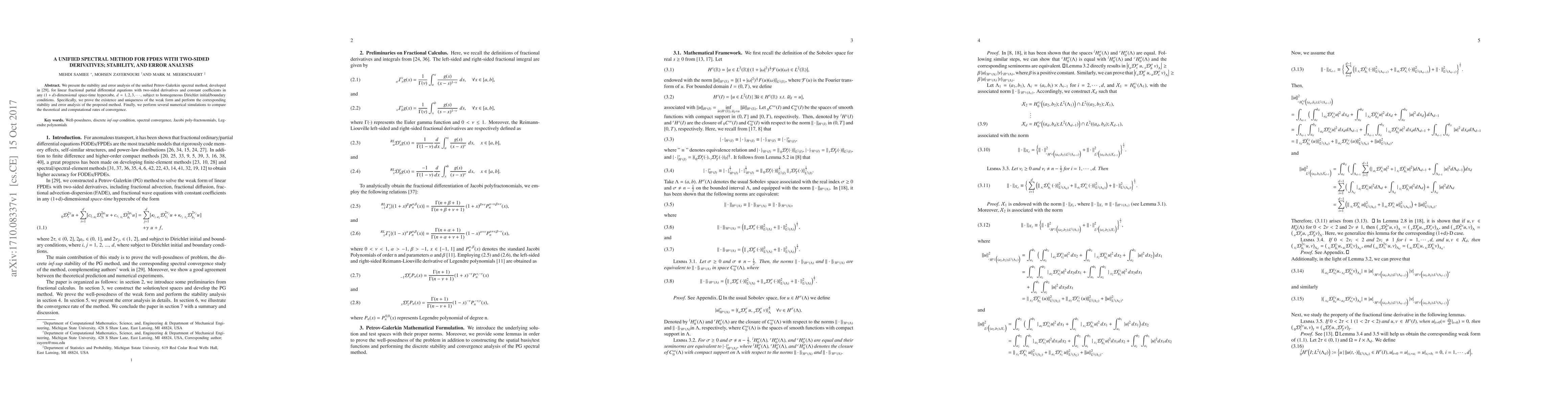 Thumbnail for A Unified Spectral Method for FPDEs with Two-sided Derivatives;
  Stability, and Error Analysis