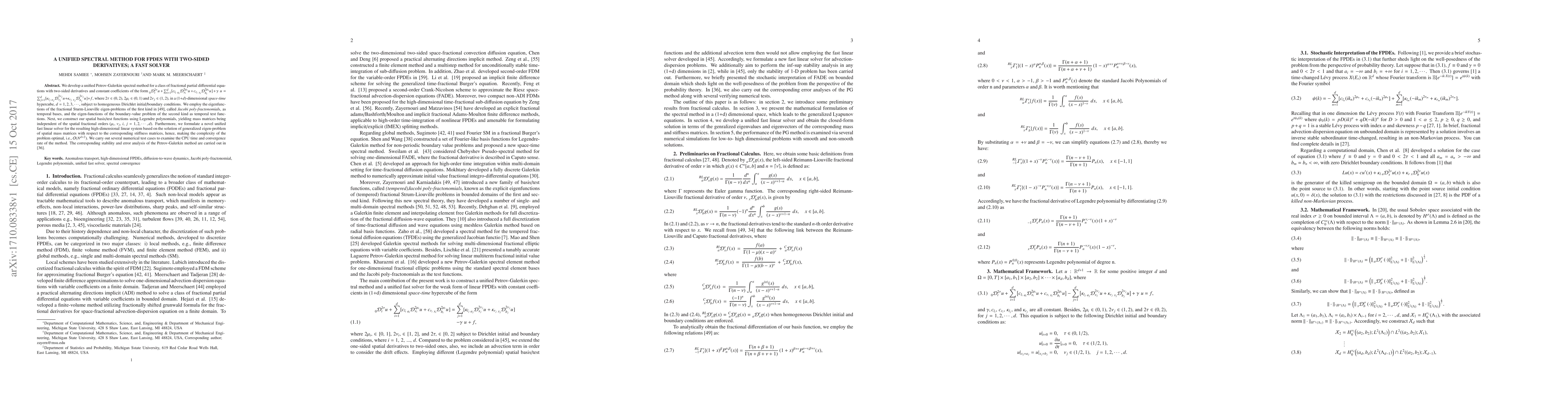 Thumbnail for A Unified Spectral Method for FPDEs with Two-sided Derivatives; A Fast
  Solver