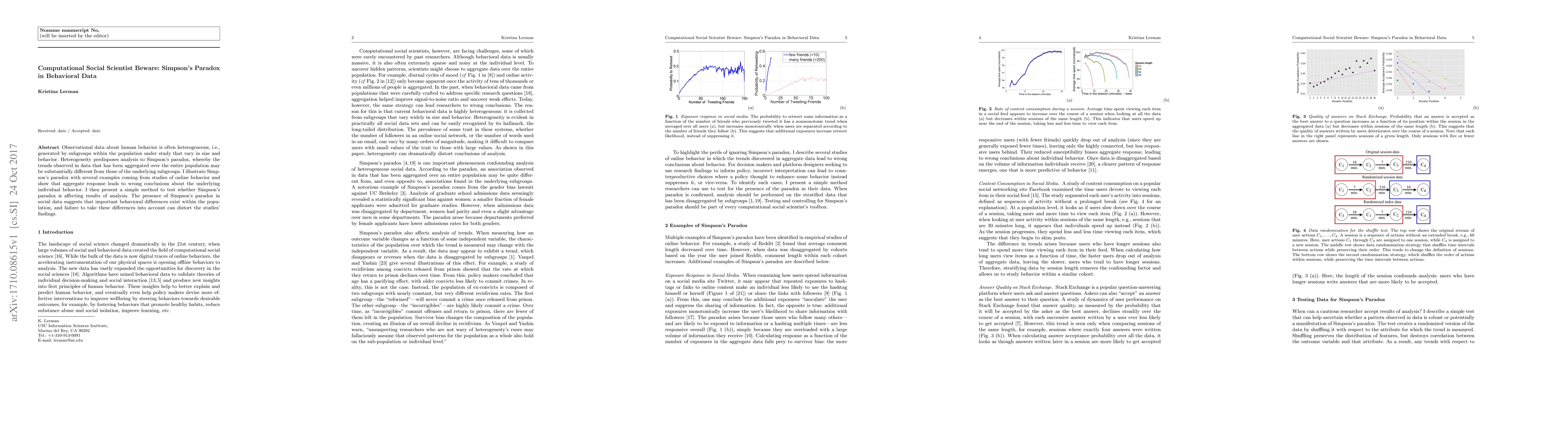 Thumbnail for Computational Social Scientist Beware: Simpson's Paradox in Behavioral
  Data