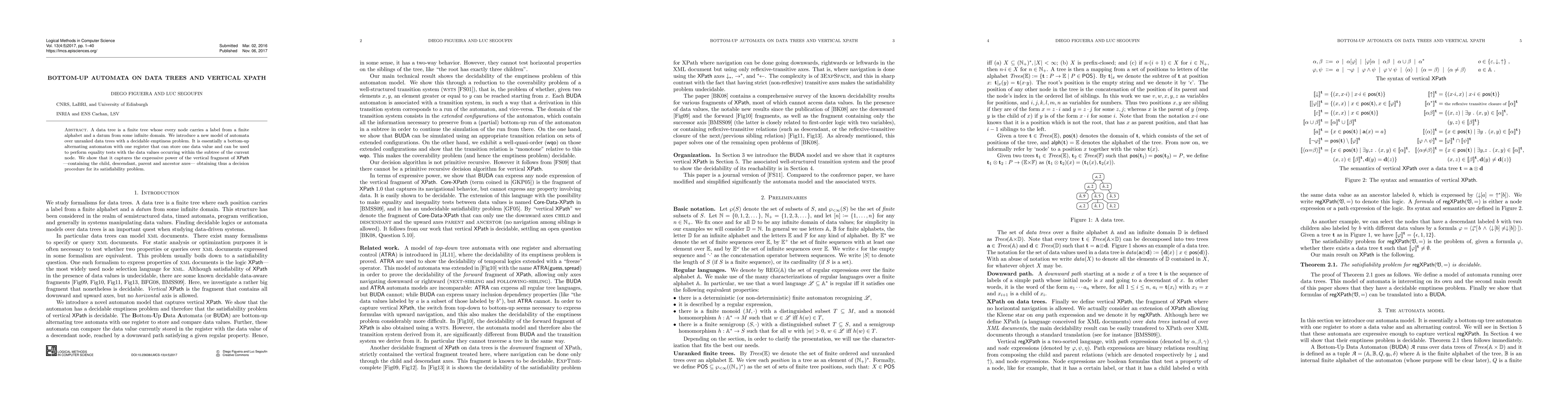 Thumbnail for Bottom-up automata on data trees and vertical XPath