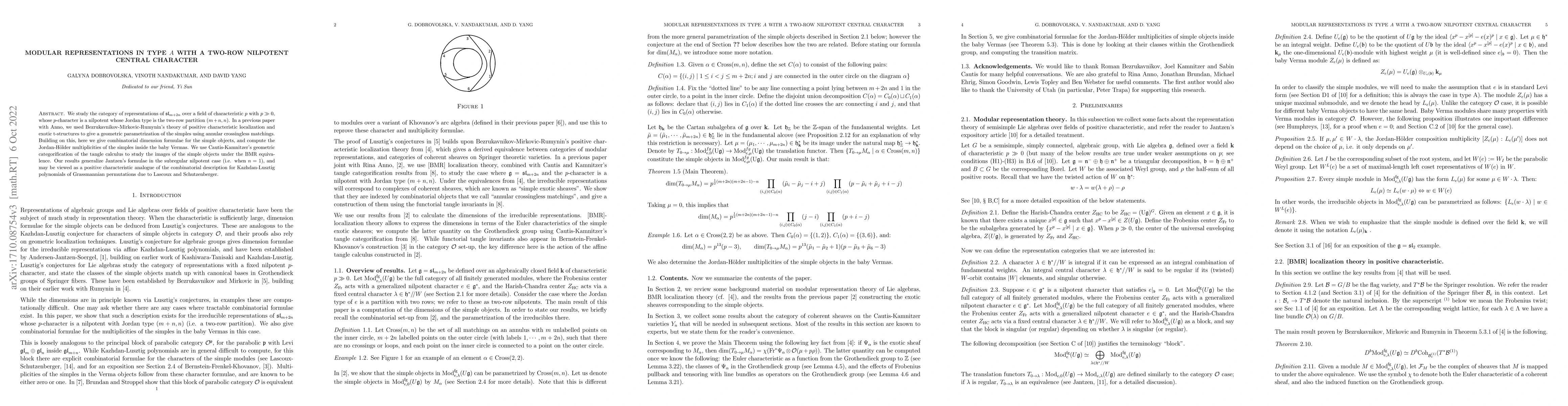 Thumbnail for Modular representations in type A with a two-row nilpotent central
  character