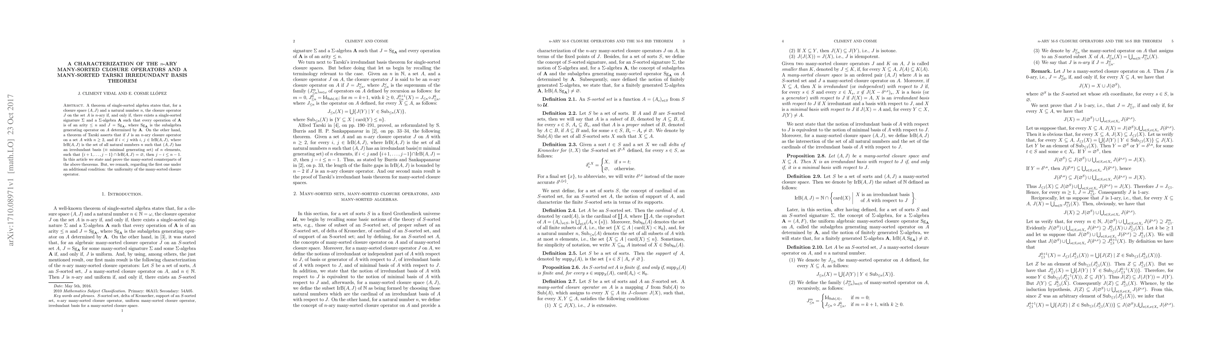Thumbnail for A characterization of the $n$-ary many-sorted closure operators and a
  many-sorted Tarski irredundant basis theorem