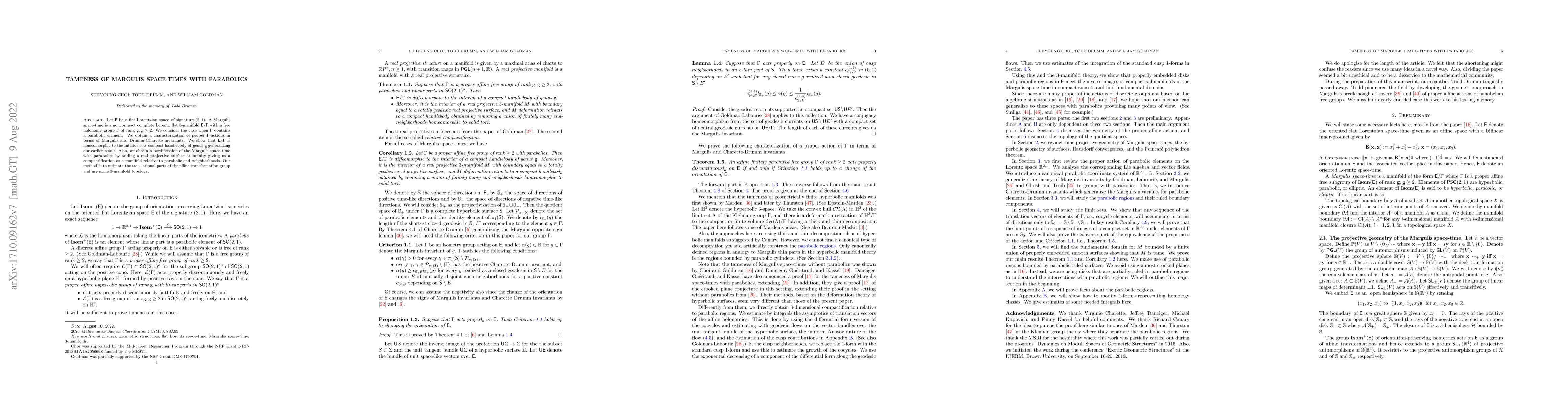 Thumbnail for Tameness of Margulis space-times with parabolics