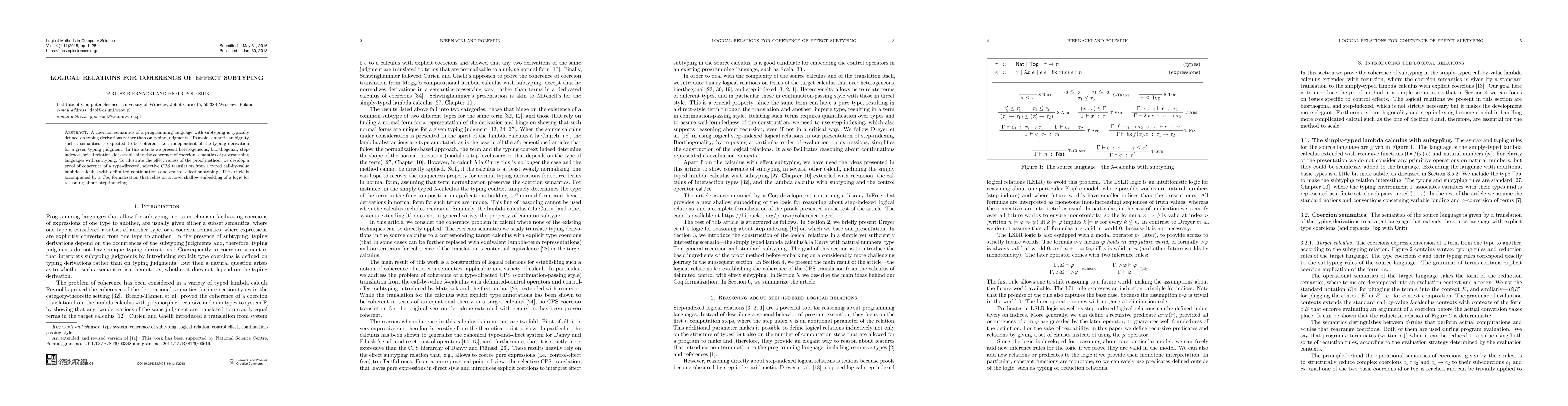 Thumbnail for Logical relations for coherence of effect subtyping