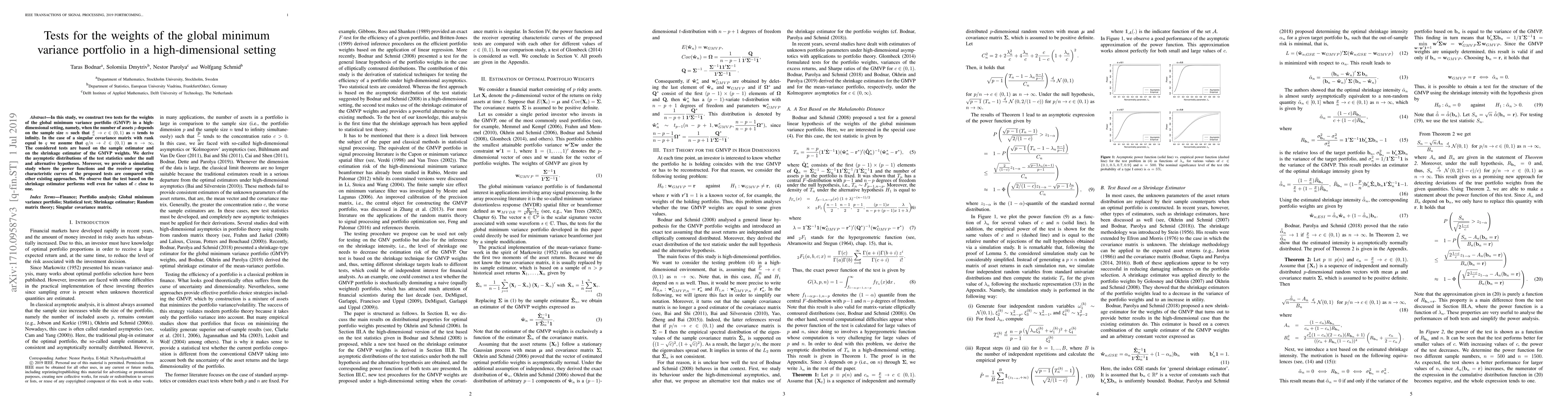 Thumbnail for Tests for the weights of the global minimum variance portfolio in a
  high-dimensional setting