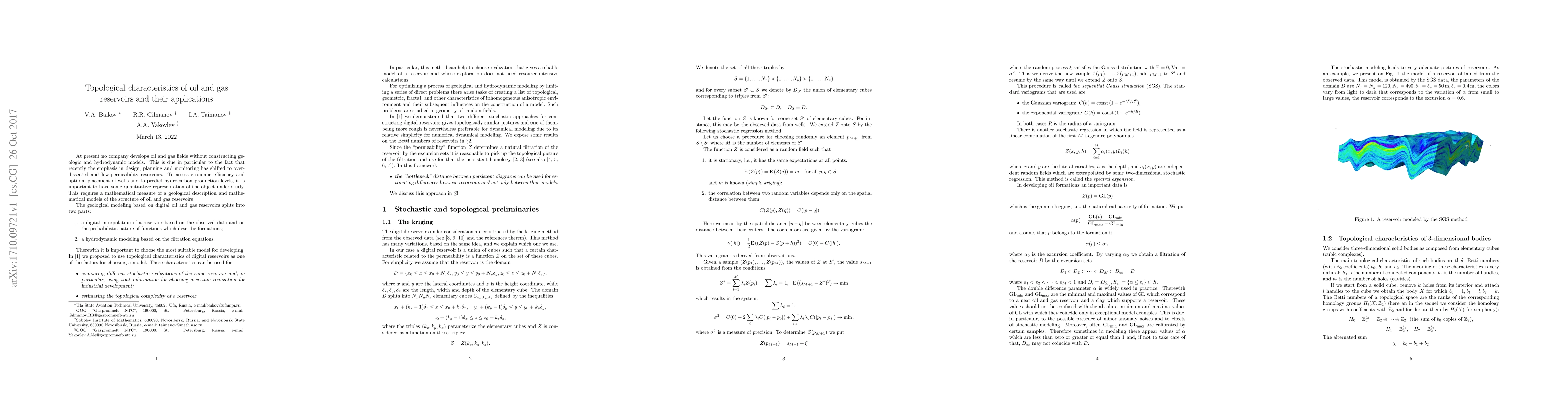Thumbnail for Topological characteristics of oil and gas reservoirs and their
  applications