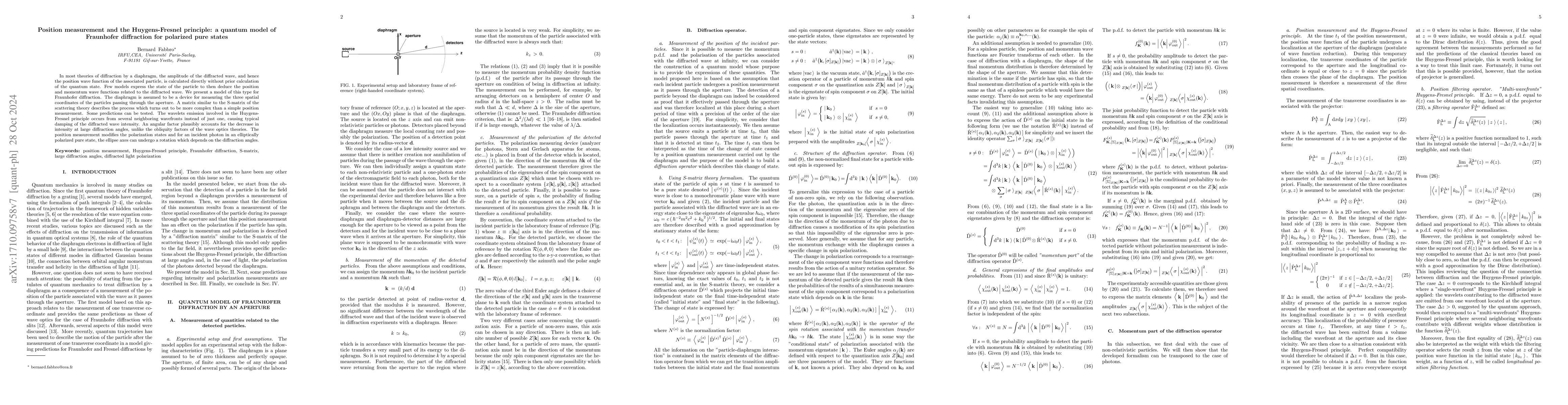 Thumbnail for Position measurement and the Huygens-Fresnel principle: A quantum model
  of Fraunhofer diffraction for polarized pure states