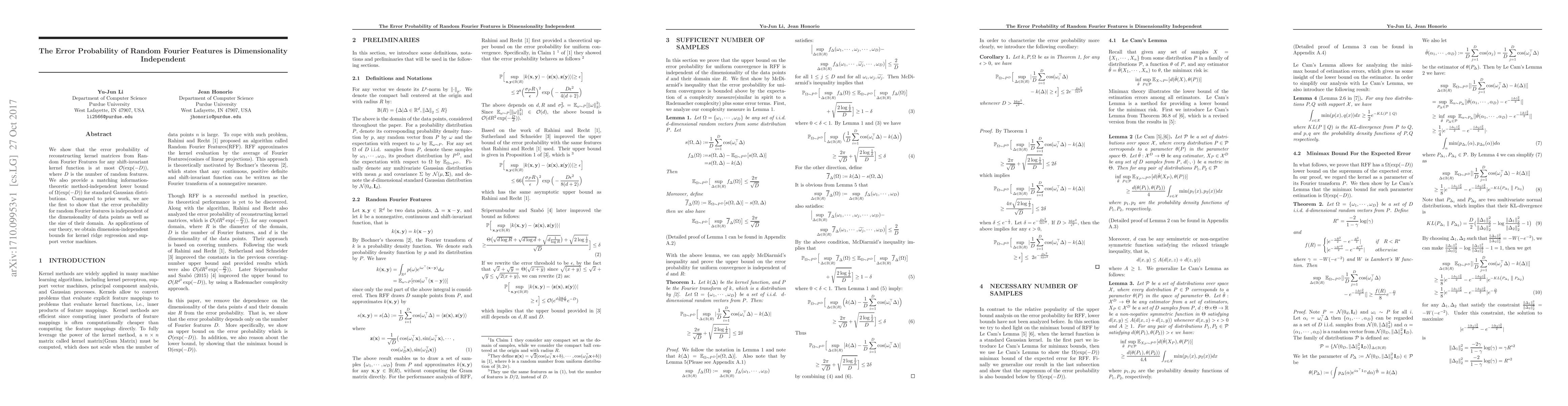 Thumbnail for The Error Probability of Random Fourier Features is Dimensionality
  Independent