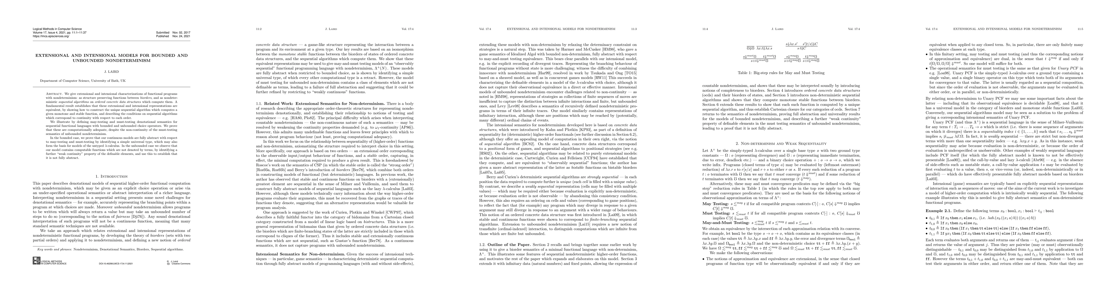 Thumbnail for Extensional and Intensional Semantics of Bounded and Unbounded
  Nondeterminism