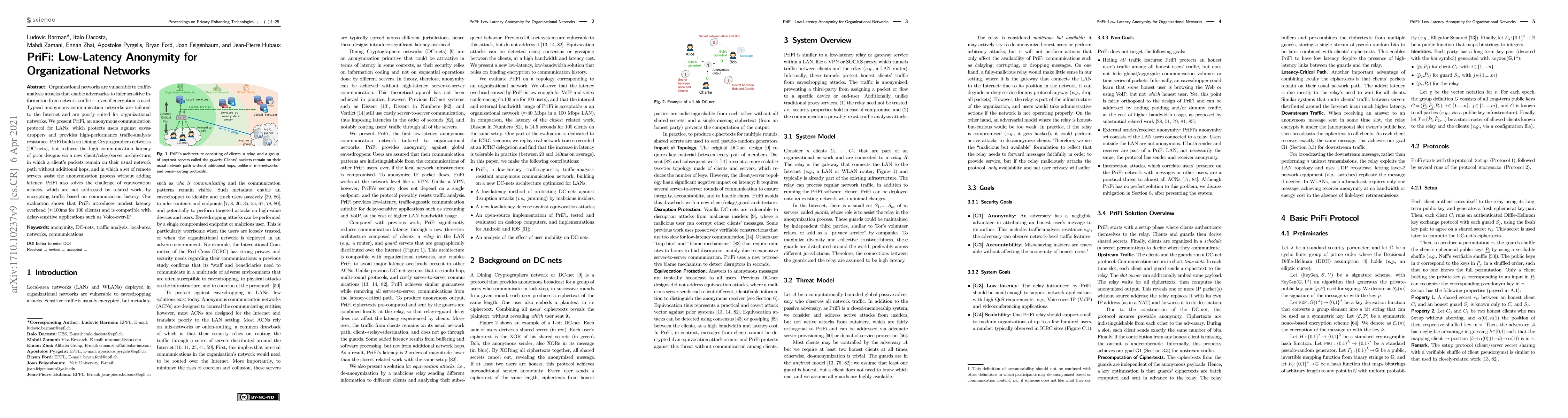 Thumbnail for PriFi: Low-Latency Anonymity for Organizational Networks