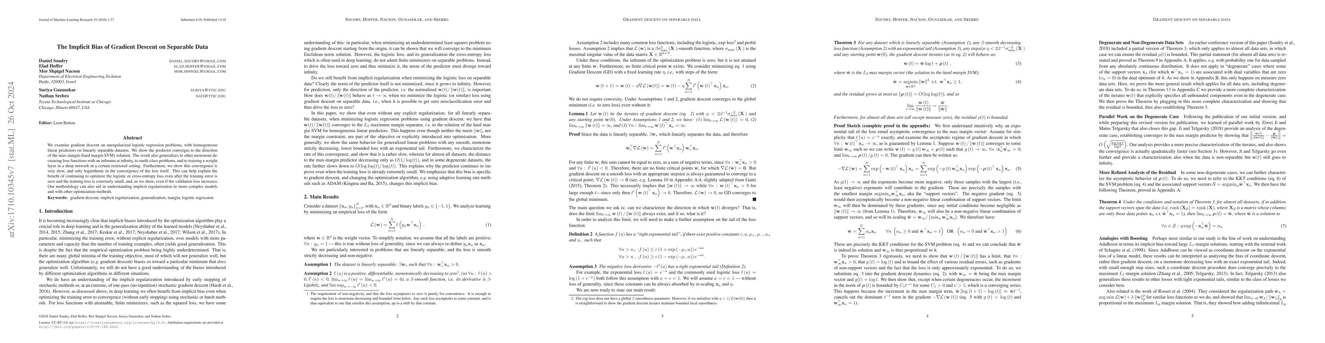 Thumbnail for The Implicit Bias of Gradient Descent on Separable Data