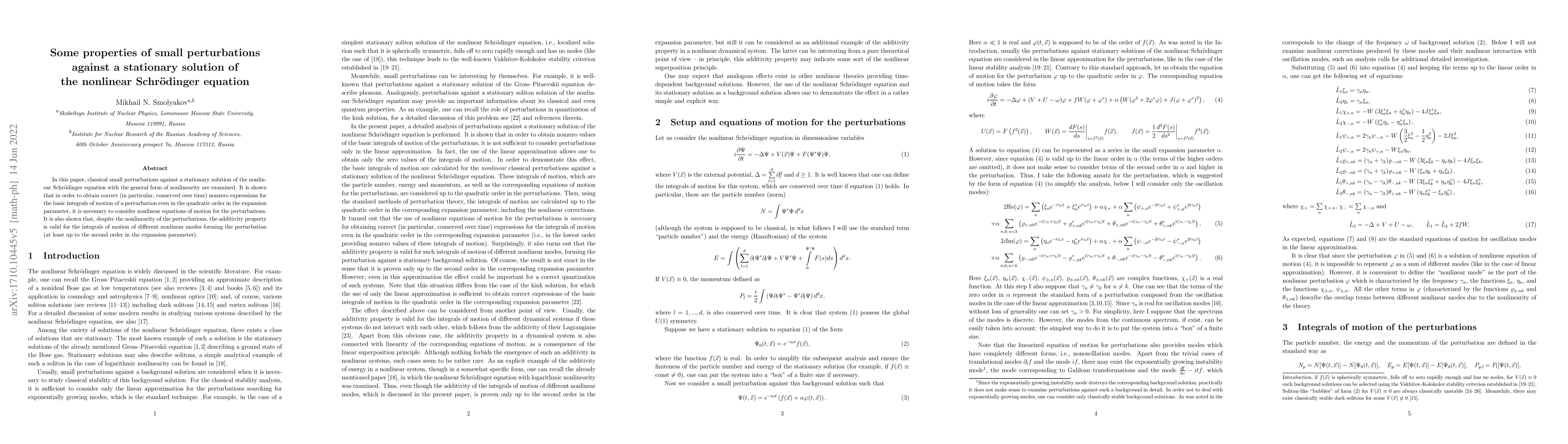 Thumbnail for Some properties of small perturbations against a stationary solution of
  the nonlinear Schrodinger equation