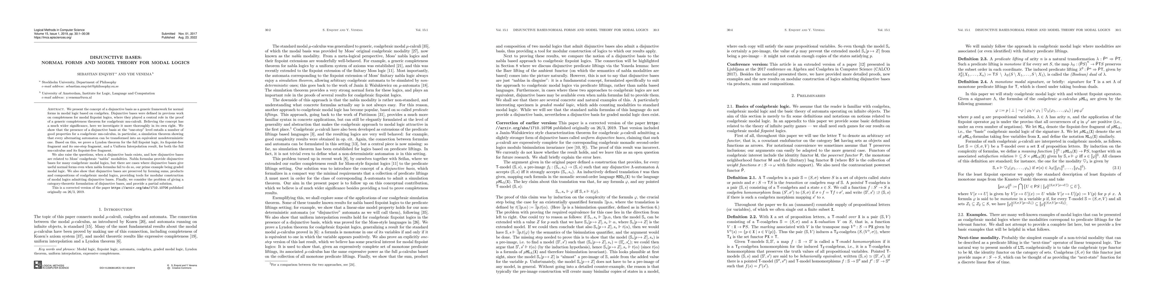 Thumbnail for Disjunctive bases: normal forms and model theory for modal logics