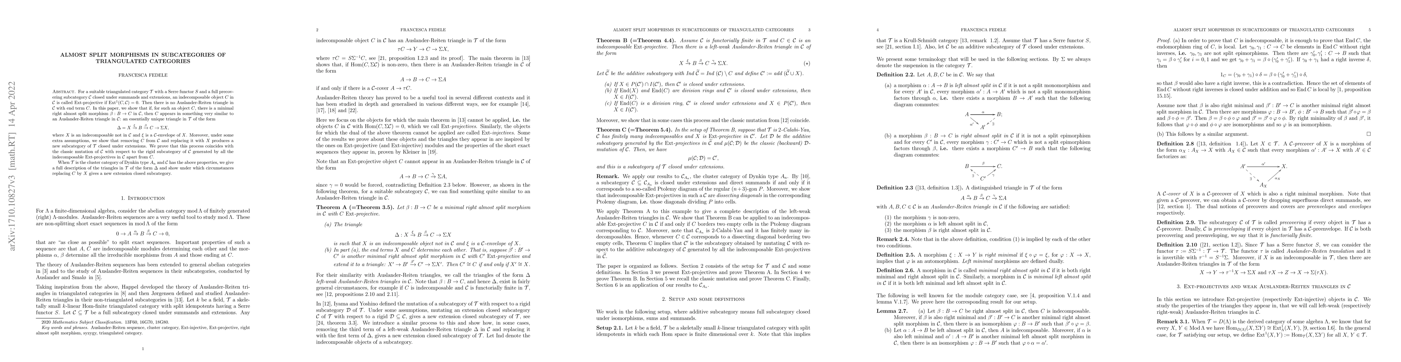 Thumbnail for Almost split morphisms in subcategories of triangulated categories
