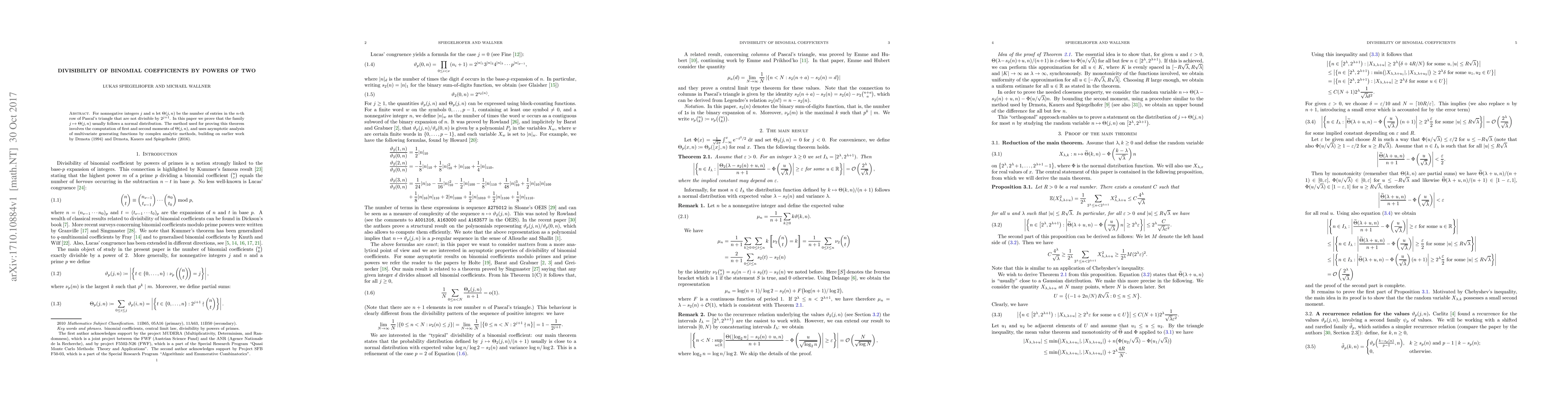 Thumbnail for Divisibility of binomial coefficients by powers of two