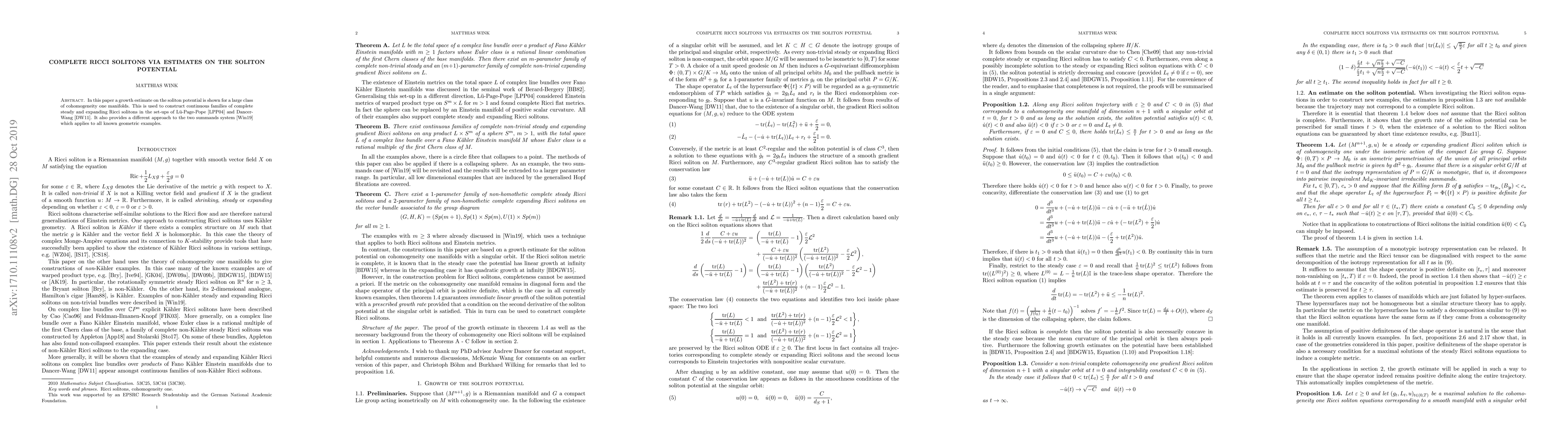 Thumbnail for Complete Ricci solitons via estimates on the soliton potential