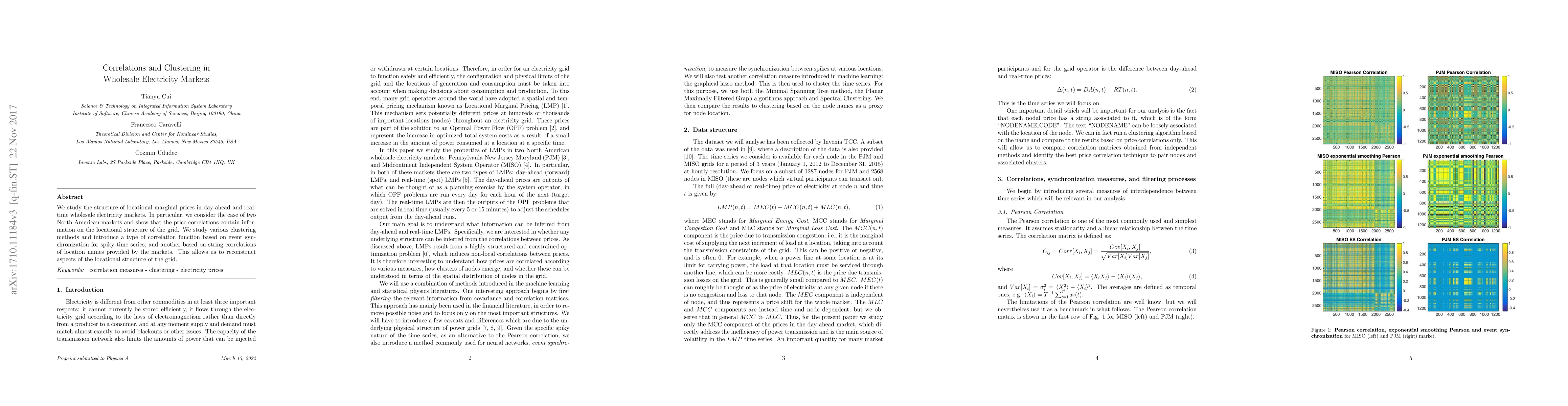Thumbnail for Correlations and Clustering in Wholesale Electricity Markets