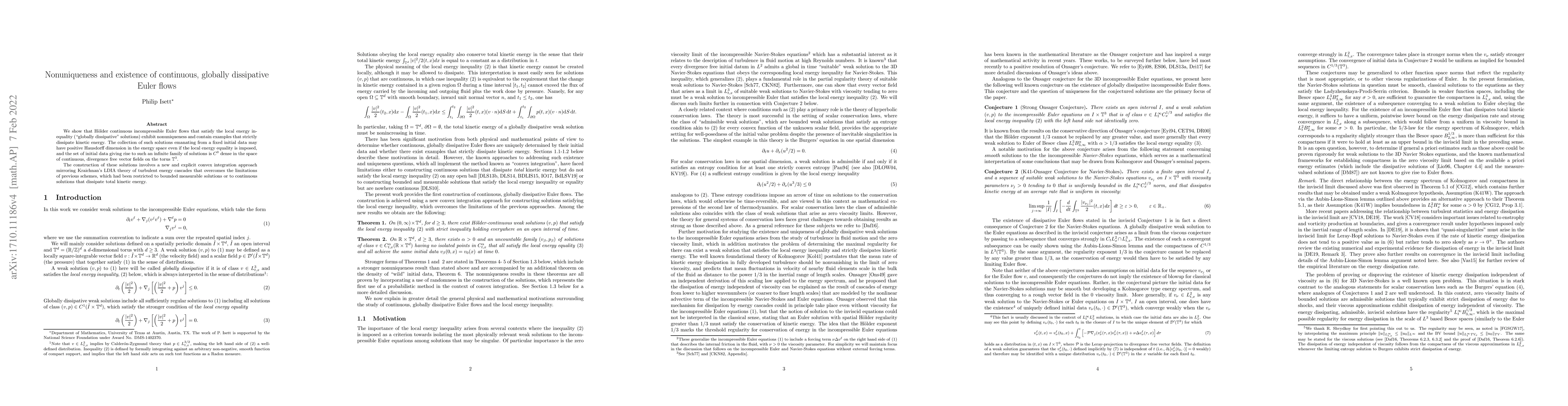 Thumbnail for Nonuniqueness and existence of continuous, globally dissipative Euler
  flows