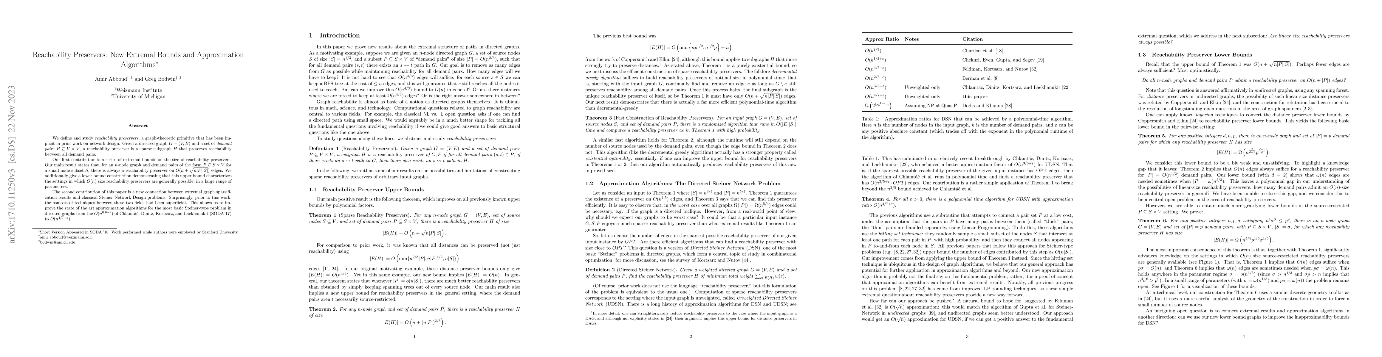 Thumbnail for Reachability Preservers: New Extremal Bounds and Approximation
  Algorithms