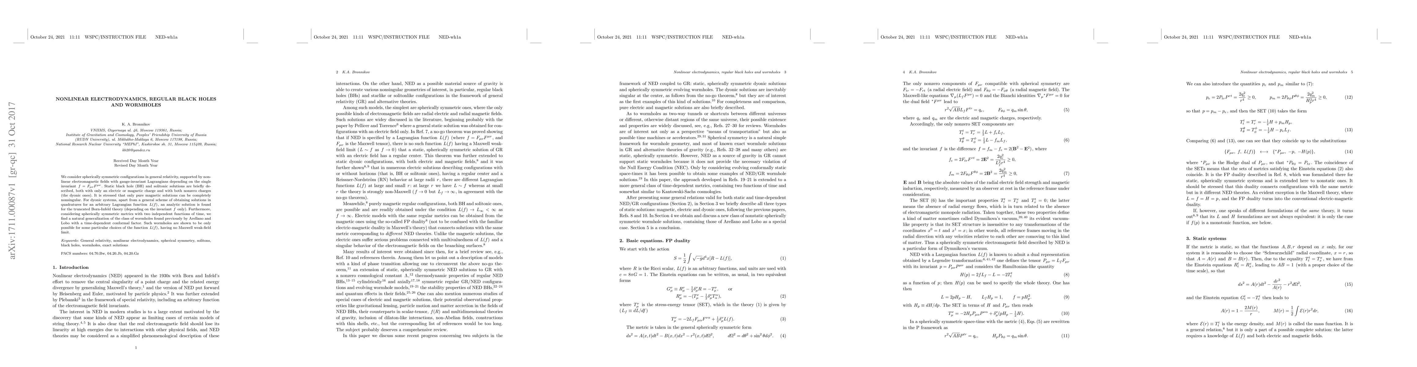 Thumbnail for Nonlinear electrodynamics, regular black holes and wormholes