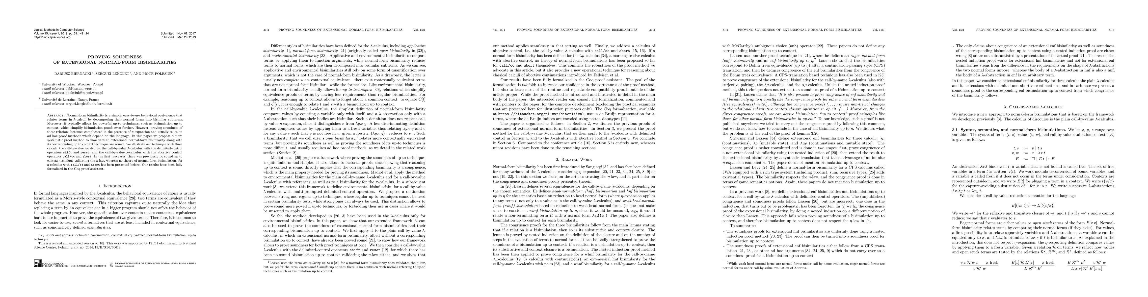 Thumbnail for Proving Soundness of Extensional Normal-Form Bisimilarities