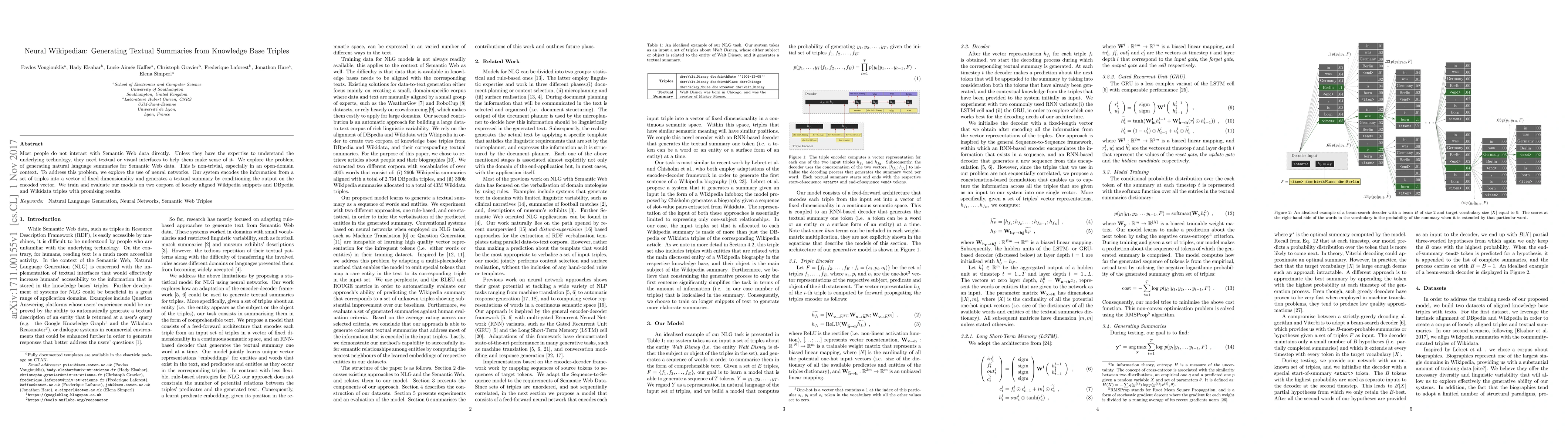 Thumbnail for Neural Wikipedian: Generating Textual Summaries from Knowledge Base
  Triples