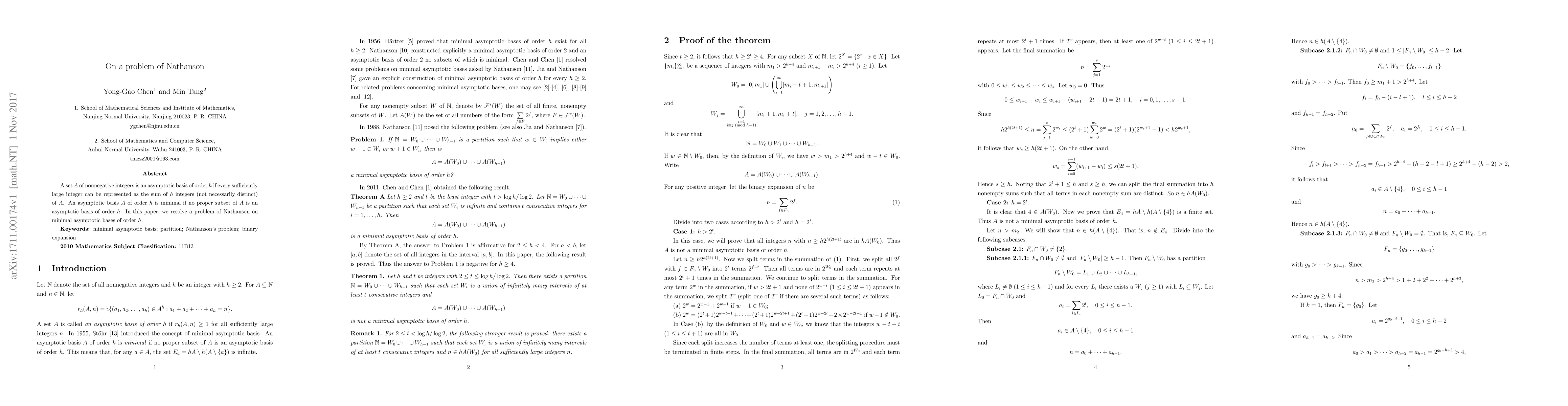 Thumbnail for On a problem of Nathanson