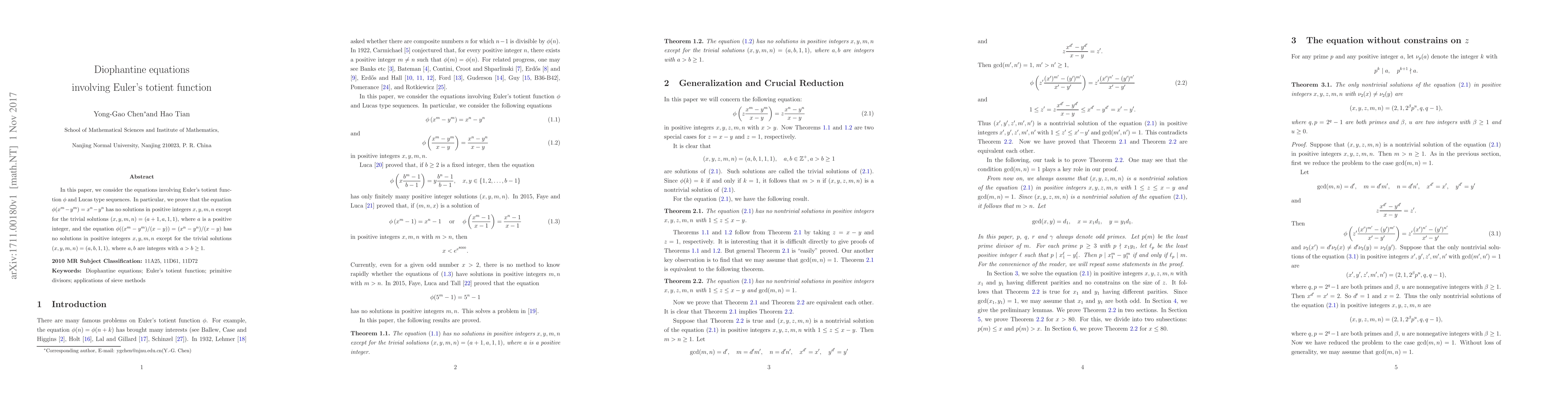 Thumbnail for Diophantine equations involving Euler's totient function